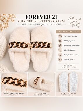 FOREVER 21 CHAINED LINKED SLIPPERS - CREAM SIZE LARGE 9/10 (NEW WITH TAGS) B9